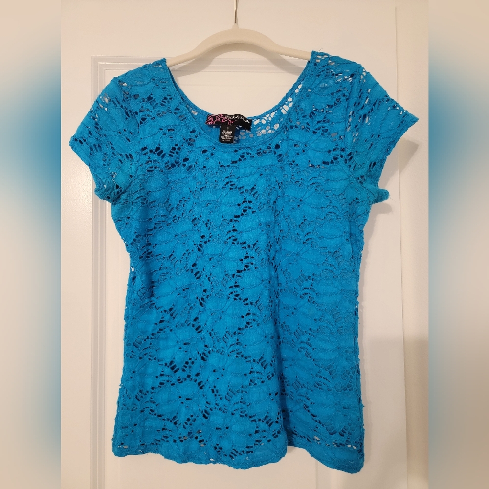 Peck & Peck Blue Fitted Cap Sleeve Blouse